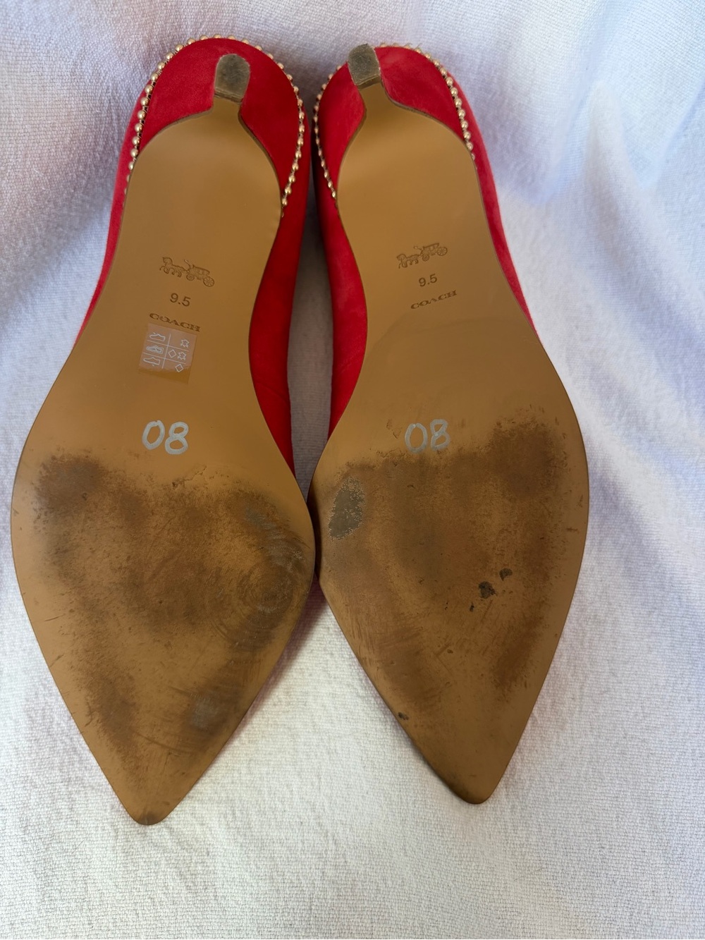 Coach Red Suede Gold Stud Trim Pointed Toe Pumps Heels 9.5 - Picture 7 of 9